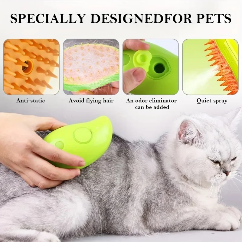 Escova A Vapor 3 Em 1 Autolimpante Para Massagem De Cães E Gatos De Estimação Remoção De Pêlos Removedor De Pêlos - Image 6