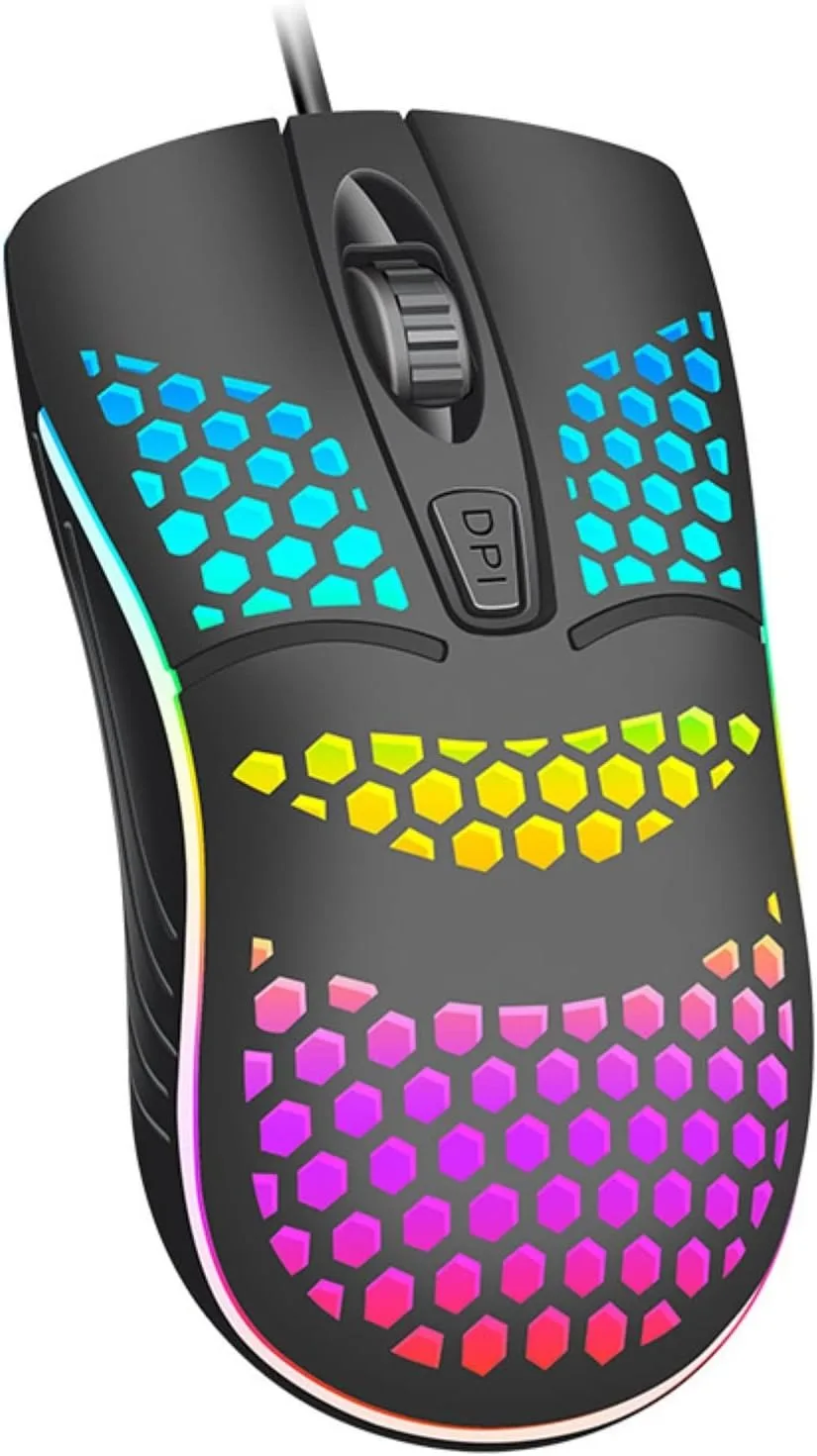 Mouse óptico para jogadores de alta precisão USB Wire RGB LED para jogos, iluminação personalizável, design ergonômico durável