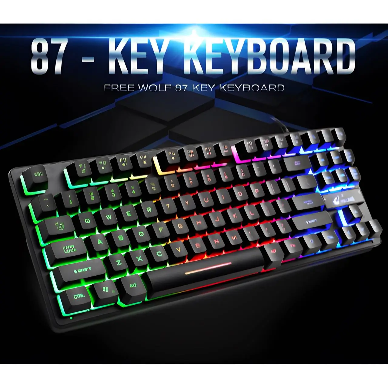 Teclado Gamer Semi-mecânico Rgb Anti-ghosting com led coloridas e 87 teclas com fio
