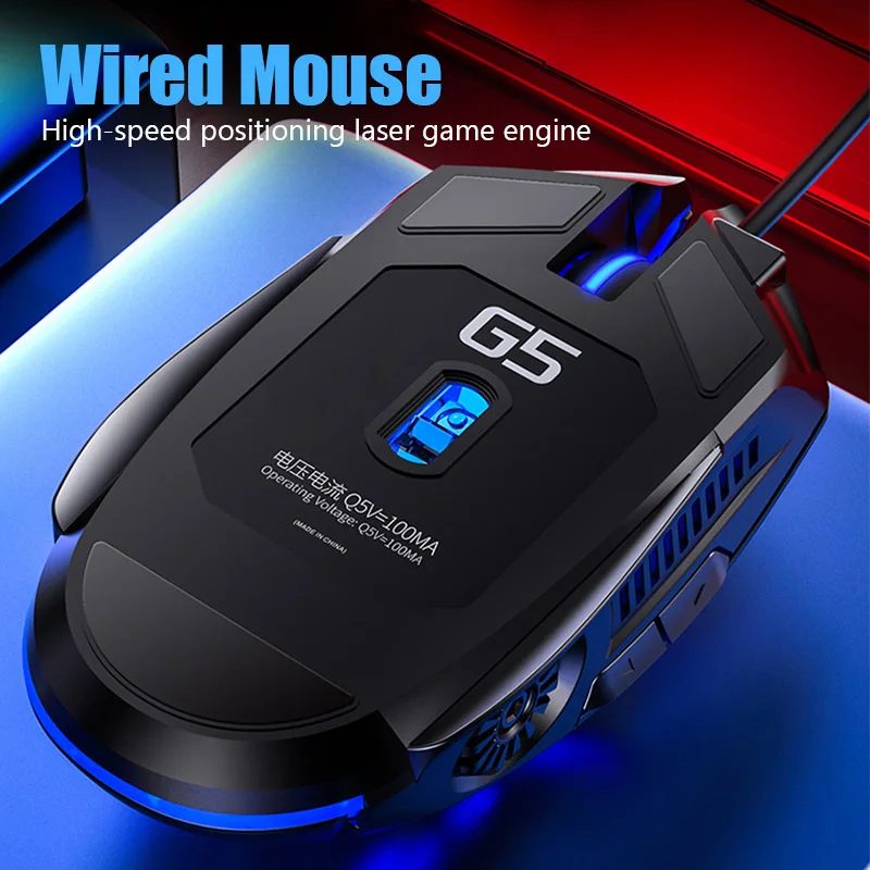 Mouse com fio ergonômico, RGB Mute, LED retroiluminado, 3200dpi, 6 botões, G5, USB, Mecânico, PC, Laptop, Computer Gamer - Image 3