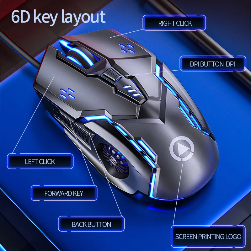 Mouse com fio ergonômico, RGB Mute, LED retroiluminado, 3200dpi, 6 botões, G5, USB, Mecânico, PC, Laptop, Computer Gamer - Image 2